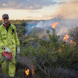 Alex Hamms conducts controlled burn at Chereninup Creek.