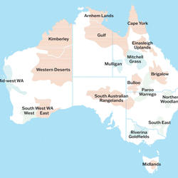 Map of Australia with shaded priority landscapes, where we focus our work.