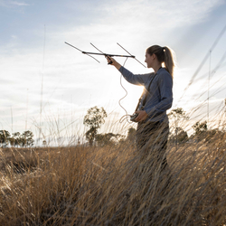 PhD student Miranda Rew-Duffy radio tracking Rufous Bettongs on Carnarvon.