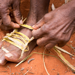 Traditional shoe weaving demonstration.
