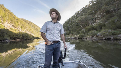 Bush Heritage Reserve Manager Phil Palmer sails on the Murrumbidgee River at Scottsdale Reserve.