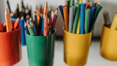 Colouring pencils and pens.