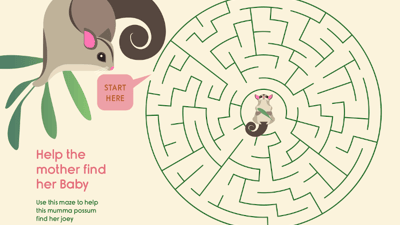 A Possum beside a maze leading to a baby possum.