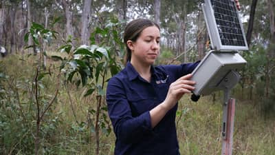 Daniella Teixeira with acoustic recorder.