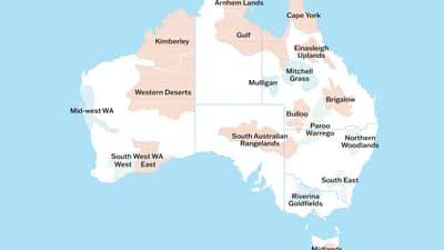 Map of Australia with shaded priority landscapes, where we focus our work.