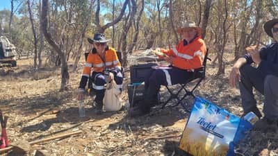 Volunteers take a break at Nardoo Hills Reserve.