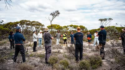 Bush Heritage Australia staff host a fire forum on Red Moort Reserve.
Photo by Annie Leitch