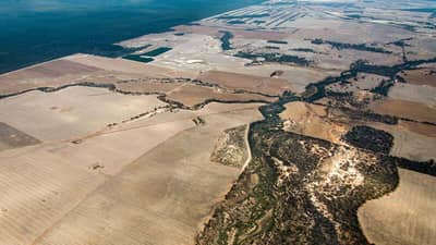 Cleared farmland surrounds the southwest corner of Stirling Range National Park, WA, in the Gondwana Link Landscape.