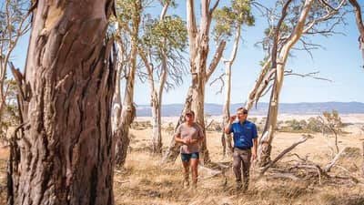 Bush Heritage ecologist Matt Appleby with Midlands farmer Sam Riggall, on Sam's property. Photo Annette Ruzicka.