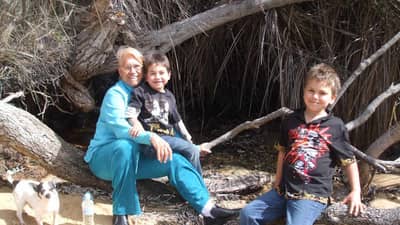 Noongar Traditional Owner Aunty Carol Pettersen with her two grandsons. Photo courtesy of Aunty Carol.