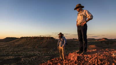 Researchers Al Healy and Nick Leseberg looking over Pullen Pullen Reserve.