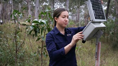 Daniella Teixeira with acoustic recorder.