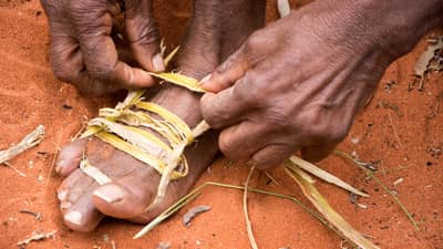 Traditional shoe weaving demonstration.