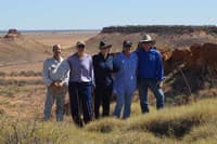 Maiawali Traditional Owners Ms Judith Harrison and Ms Tammy Meers with Bush Heritage staff at Pullen Pullen.