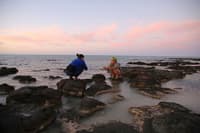Ecologist Vanessa Westcott with Hamelin Marine Science Fellow, Erica Suosaari. Photo Cineport Media.