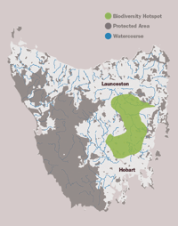Map of the Tasmanian Midlands.