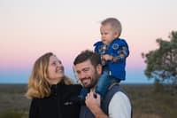 Bush Heritage ecologist Ben Parkhurst and PhD researcher Tina Shroeder with their 10-month-old son, Liam.