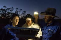 Bush Heritage staff set up an A20 acoustic recorder on Naree Station Reserve, Budjiti country, NSW. Photo by Amelia Caddy.