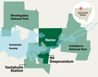 Map of Naree Reserve with Yantabulla Swamp, Brindingabba National Park and Cuttaburra National Park in NSW.