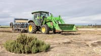 Tractor with seed drill at Ediegarrup Reserve, Goreng Noongar Country.