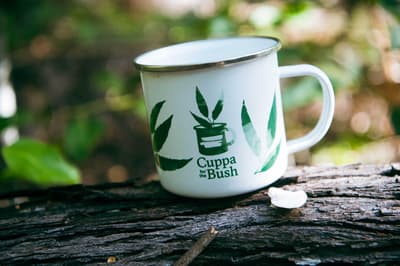Coffee mug with logos of "Cuppa for the Bush" event.