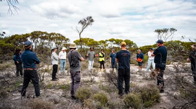 Bush Heritage Australia staff host a fire forum on Red Moort Reserve.