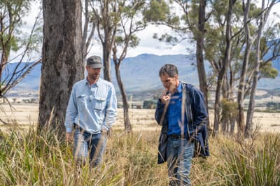 Bush Heritage ecologist Matt Appleby with Midlands and MCF farmer John Atkinson.