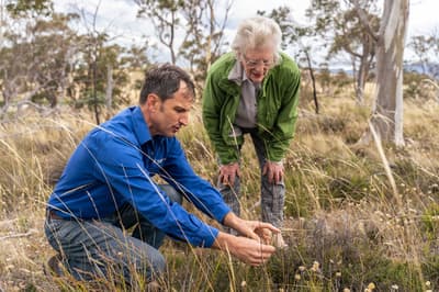 Ecologist Matt Appleby with farmer Valerie Le Maitre.