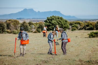 Conservation volunteers restoring bushland at Monjebup Reserve, Western Australia.