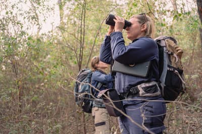 Eleanor Hetharia & Renee Hartley conduct monitoring at Burrin Burrin Reserve.