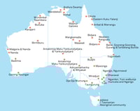 Map of Australia with locations of all our Aboriginal and Torres Strait Islander partnerships.