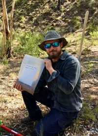 Collecting soil samples.