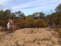 Gail at a Malleefowl mound on Eurardy Reserve WA.