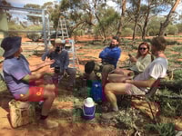 Volunteers and staff enjoying a break at Charles Darwin Reserve.