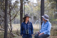 Bush Heritage Ecologists Michelle Hall and Angela Sanders chat over a cuppa at Kojonup Reserve.
