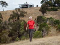 Bush Heritage supporter and volunteer Annelie Holden on the Round House Reserve, Taungurung country, north of Melbourne.