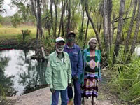 Traditional Custodians Dudley Lawrence, Leon Lawrence and Elisabeth Lawrence at Weemol Spring.