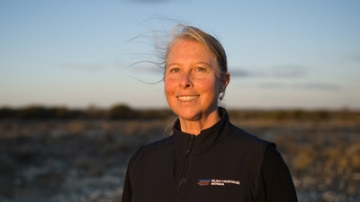Dr Rebecca Spindler on Charles Darwin Reserve celebrating 20 years of Bush Heritage’s protection and management, Western Australia, Badimia Country. By Andy McGregor