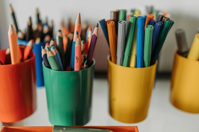 Colouring pencils and pens.