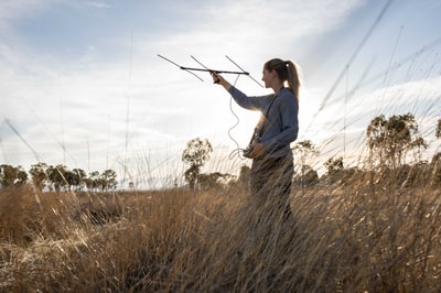 PhD student Miranda Rew-Duffy radio tracking Rufous Bettongs on Carnarvon.