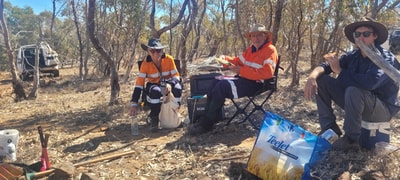 Volunteers take a break at Nardoo Hills Reserve.