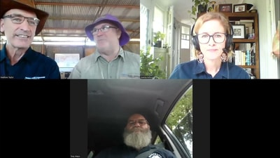Host Matthew Taylor with Ecologist Dean Gilligan, Tony Mayo and Jo Axford on a webinar.