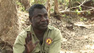 A Warddeken ranger speaking to camera.